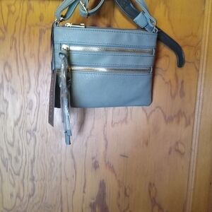 Small gray leather cross body purse